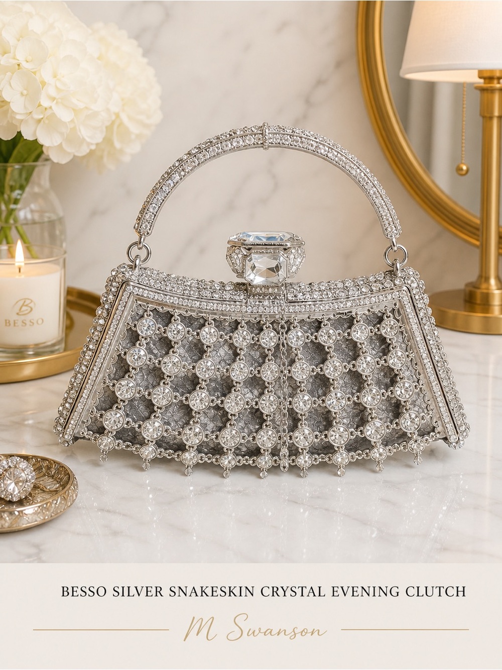 Besso Silver Crystal Snakeskin Evening Clutch Elizabeth Taylor Style Rare